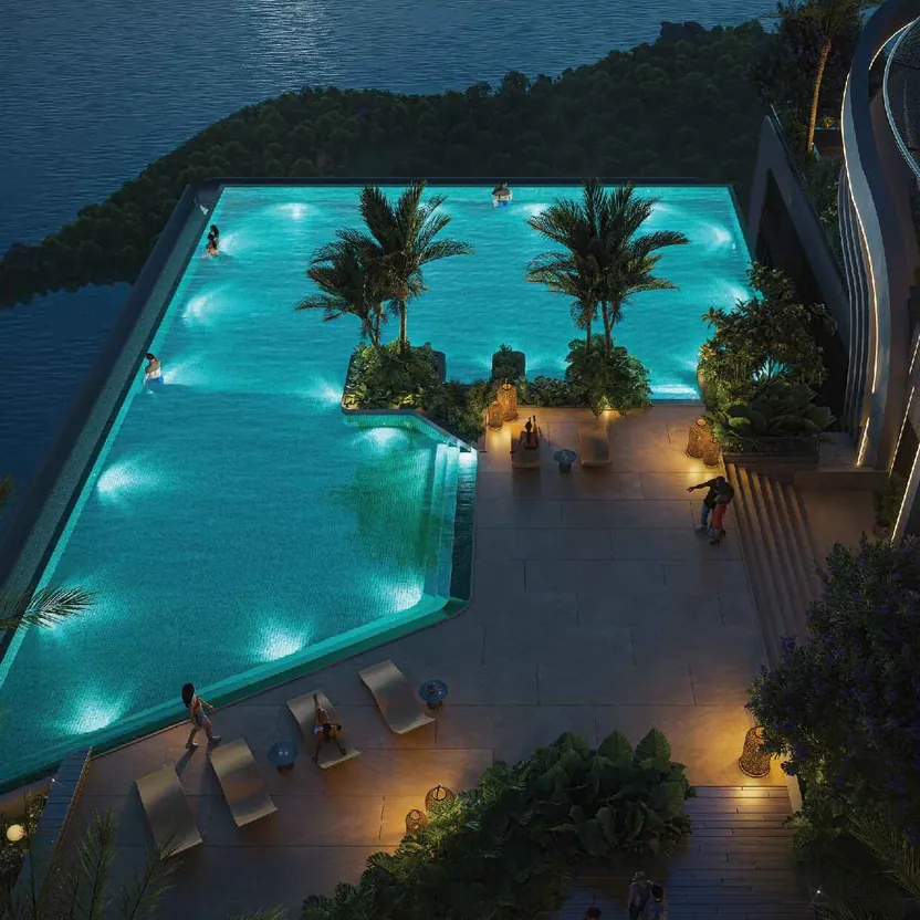 One by MSN, Neopolis The sky park pool at One by MSN, lit at dusk